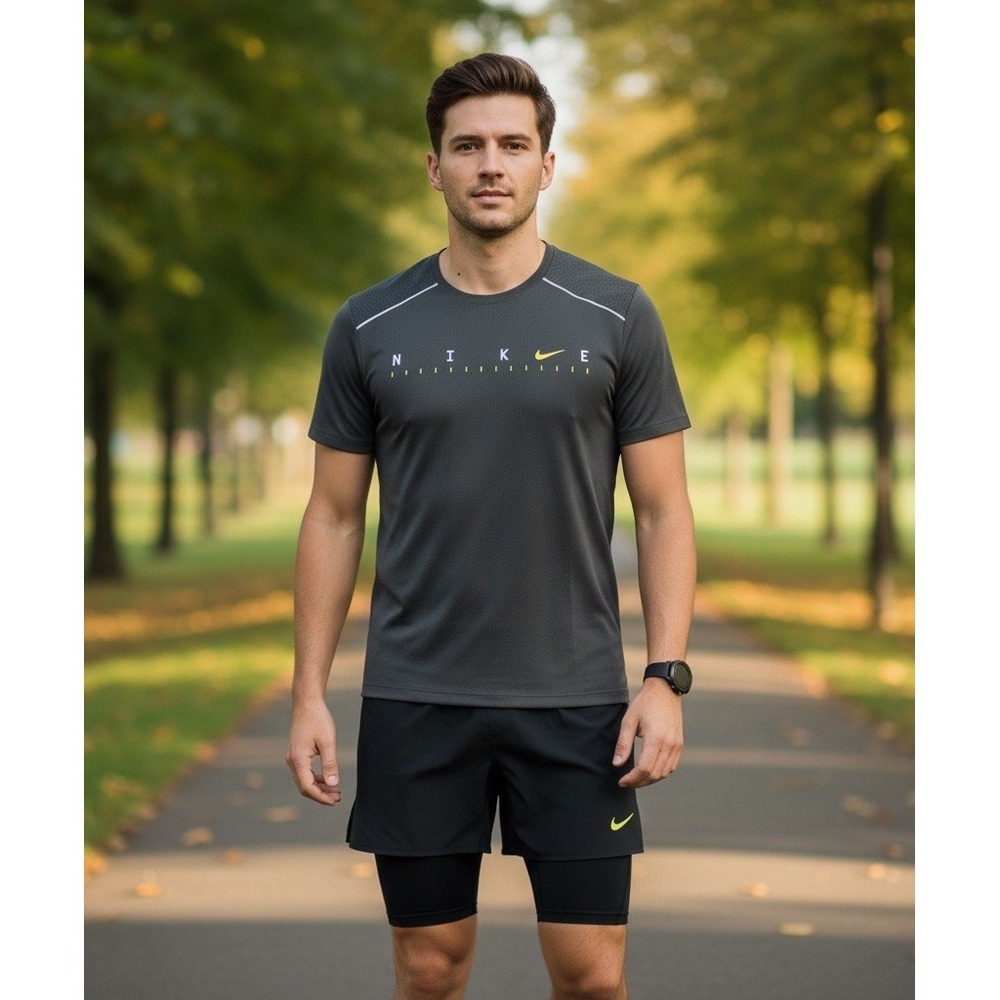Nike Dri-Fit Wild Run Shirt Mens Large Performance Black Volt Neon Reflective